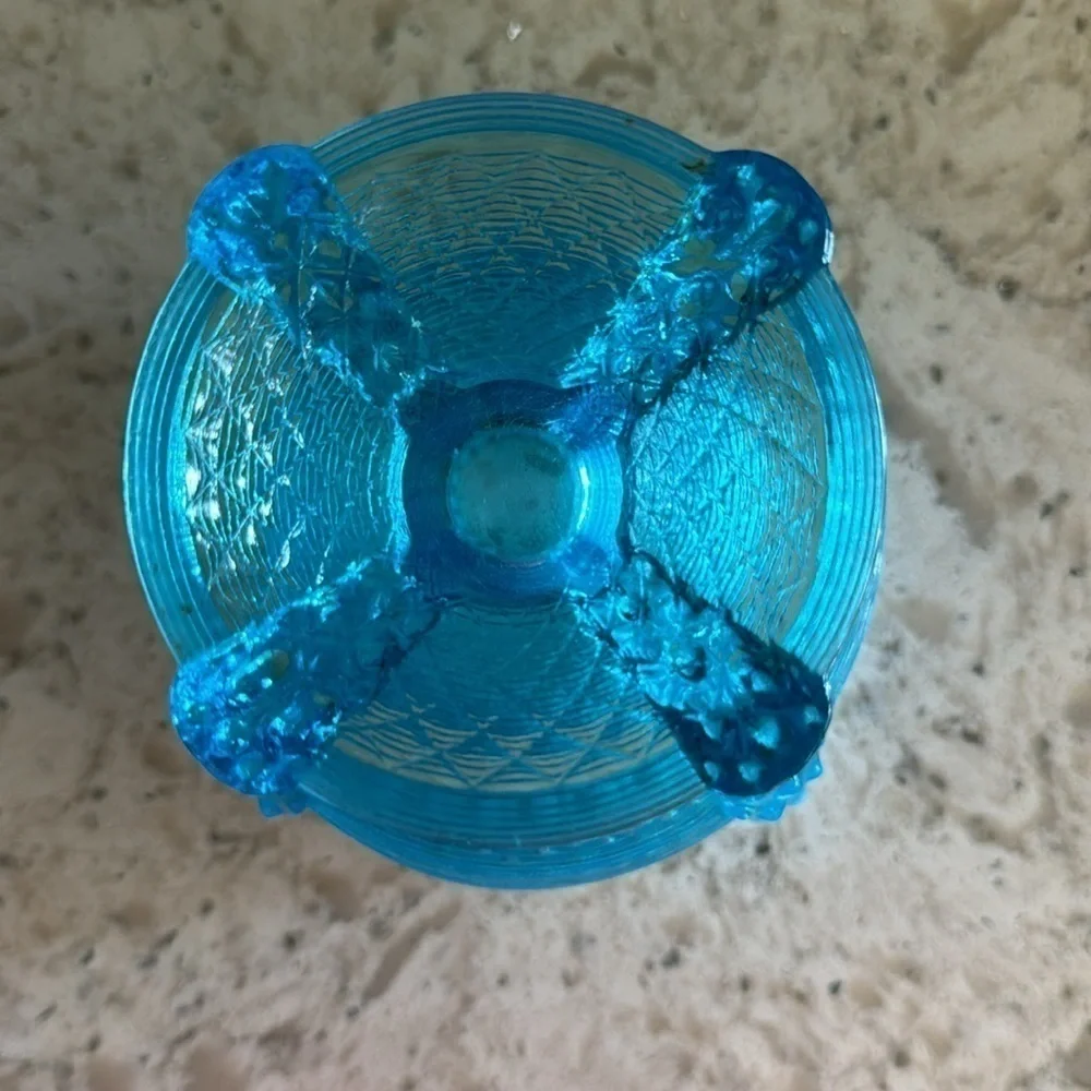 VINTAGE~NORTHWOOD OPALESCENT~BLUE ART GLASS~HANDKERCHIEF BOWL~BUTTON PANELS~G124